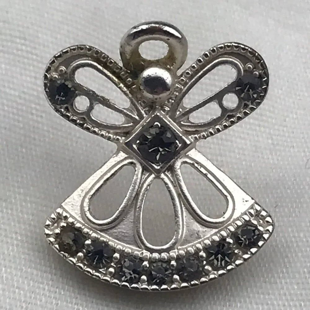 DM Angel Pin Brooch Silver Tone Jeweled Faceted Stones Elegant Statement
